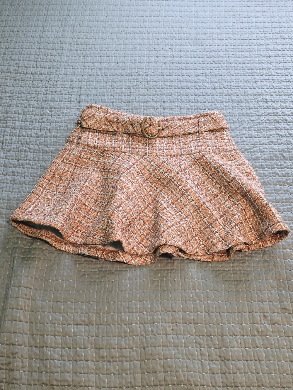 Express Peach Tweed Circle Skirt with Belt